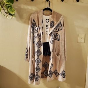 Boho Hooded Open-Front Long Cardigan
